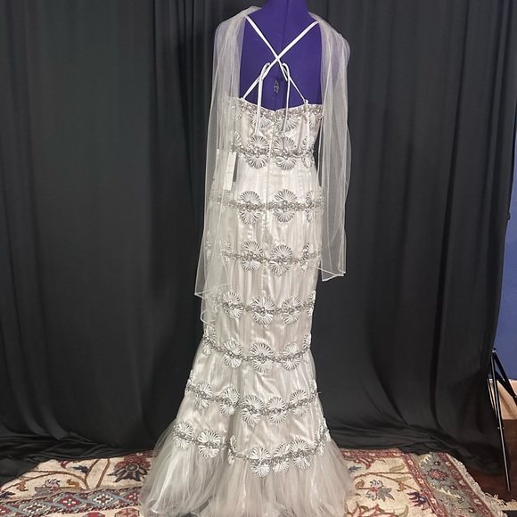 Terani Couture Silver Sequin Wedding Gown with Halter Neckline - Picture 7 of 11